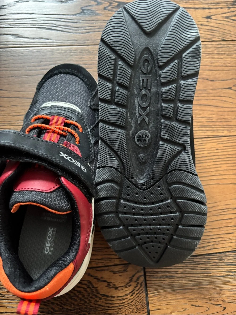 Geox Kids Black and Red Sneakers with Orange Accents